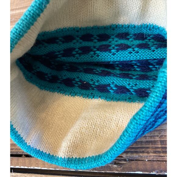 Vintage 1980's Maureen of the Mews Knitted Winter Ski Hat Beenie Green Pom Pom - Picture 6 of 12